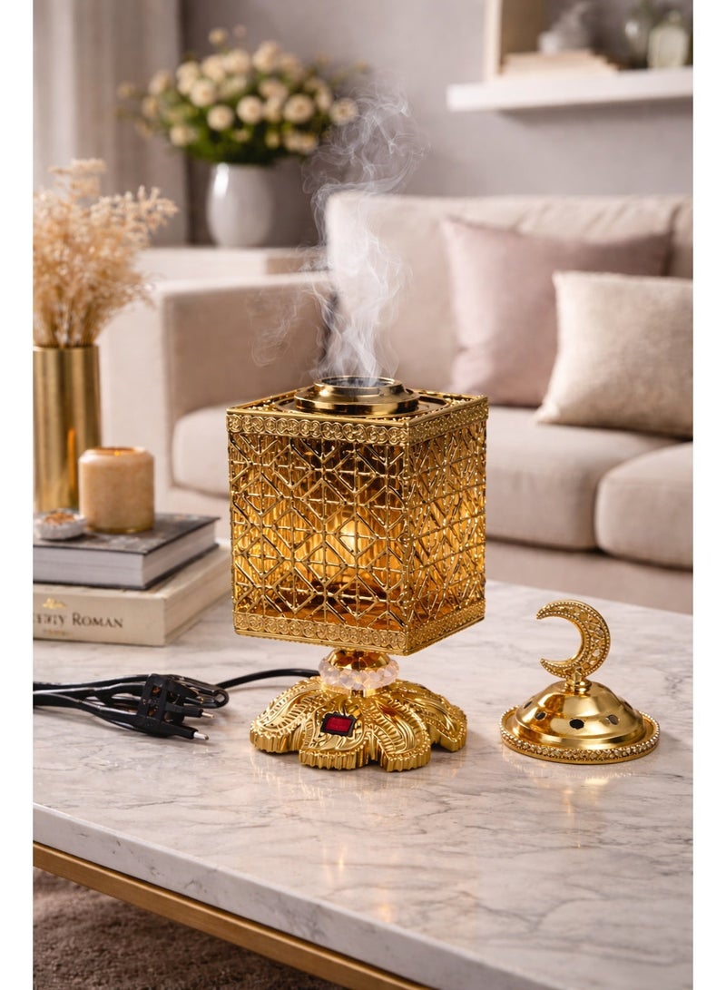 مبخرة كهربائية ديكور معدن بتصميم إسلامي فاخر مع غطاء هلال – لون ذهبي – 40 وات - Image 3